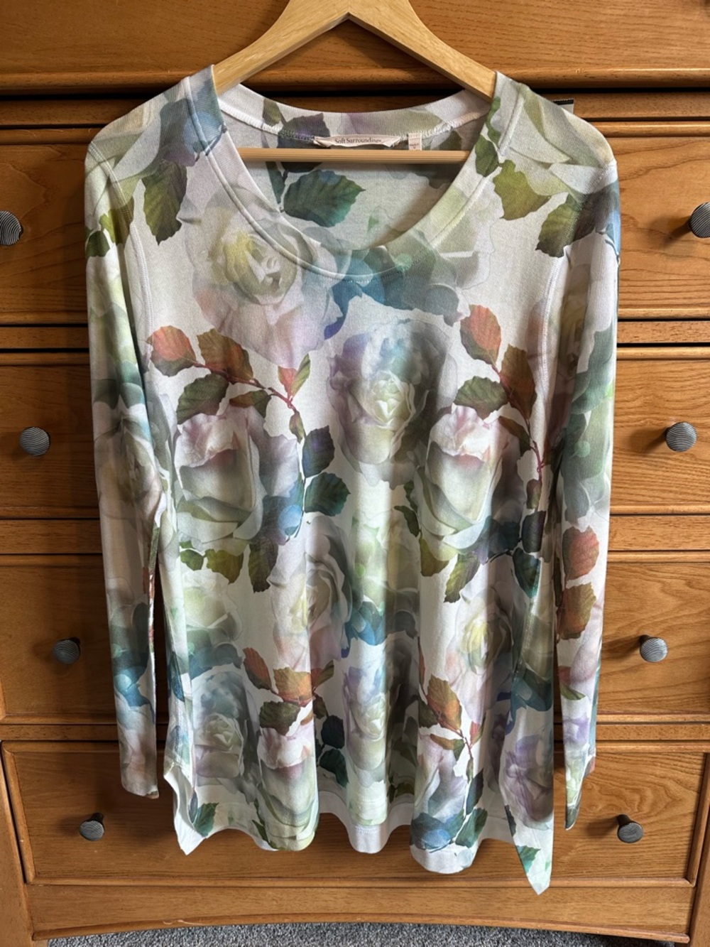 Soft Surroundings Shirt Womens Size L Lightweight Multicolor Floral Long Sleeve